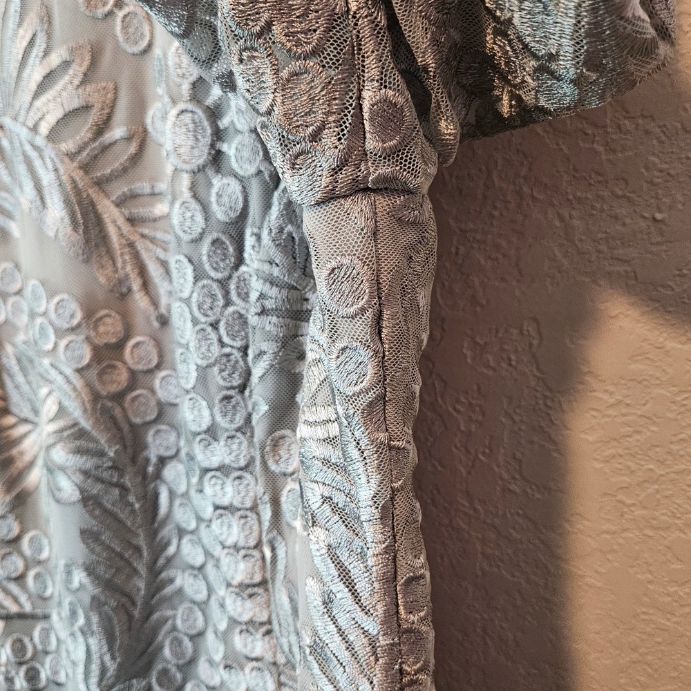 Alex Evenings Silver Gray Embroidered Lace Cowl Back Formal Dress 14 - Picture 6 of 10
